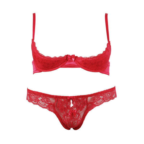 Soutien-gorge demi seins avec armatures et son string ouvert 